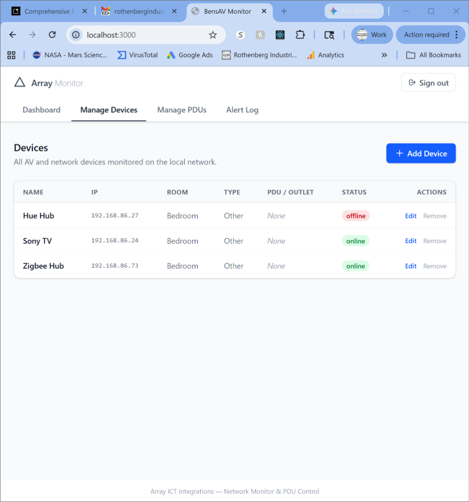 Manage Devices Inventory Table