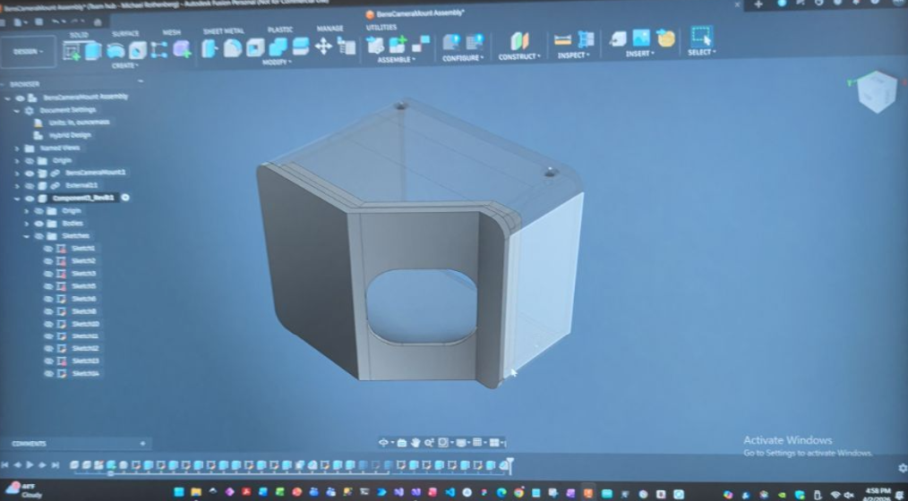 CAD render of the three-component camera shield